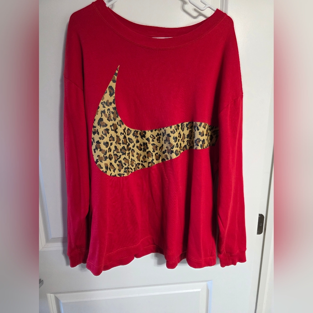 Nike Red Sweatshirt with Leopard Swoosh